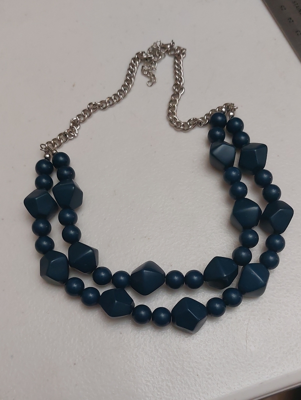 Double-Strand Beaded Statement Necklace - Deep Teal
